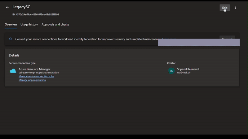 Steps to renew secrets for service connection